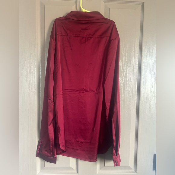 Deep Red Satin Button Up Shirt - Picture 2 of 3